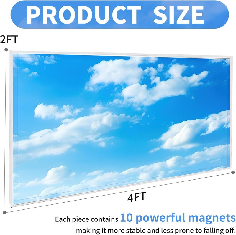 Torixqi 2pcs Fluorescent Light Covers - Light Covers for Ceiling Lights Classroom, Magnetic Light Filters for Office, Hospitals, Home 4 x 2 Feet (Blue sky and white clouds) - Image 2
